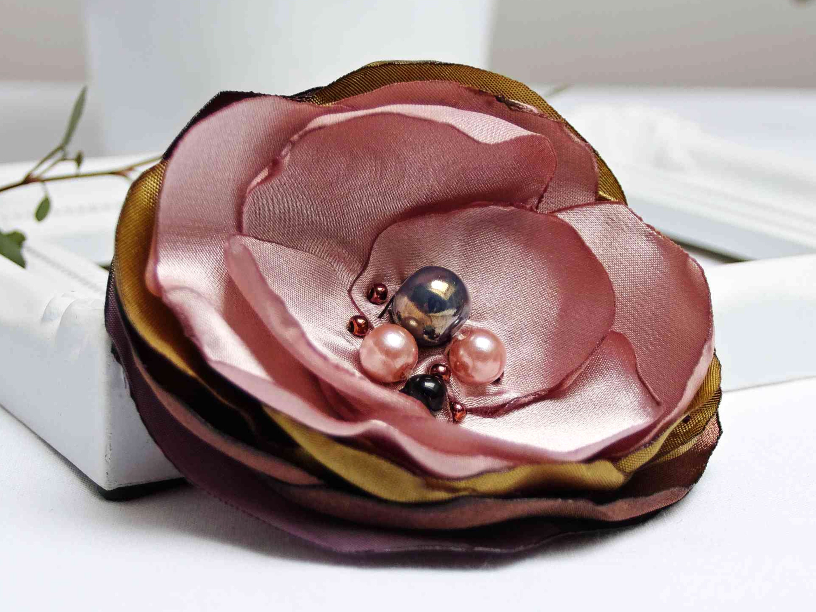 PlexisArt Fabric Flower Brooch Pin Petal Flower Pin Satin Handmade Rose Gift Idea for Her Pin Flower Silk Pins Silk Brooches Corsage Brooches Handmade
