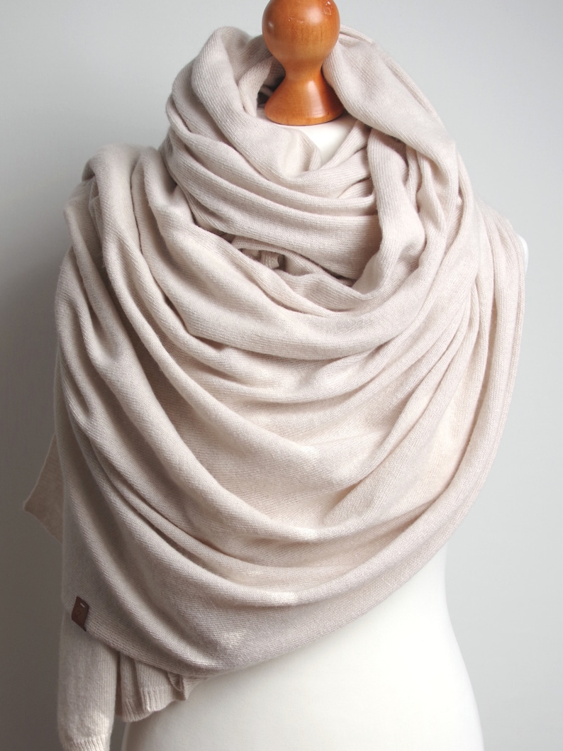 Large oversized WOOL SCARF wrap, light beige melange wool scarf for women, merino lightweight wrap for women, lightweight cashmere scarf image 8