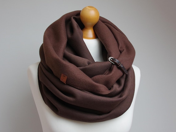 Chunky Infinity Scarf with Leather Cuff – COTTON JERSEY sweatshirt infinity scarf for women