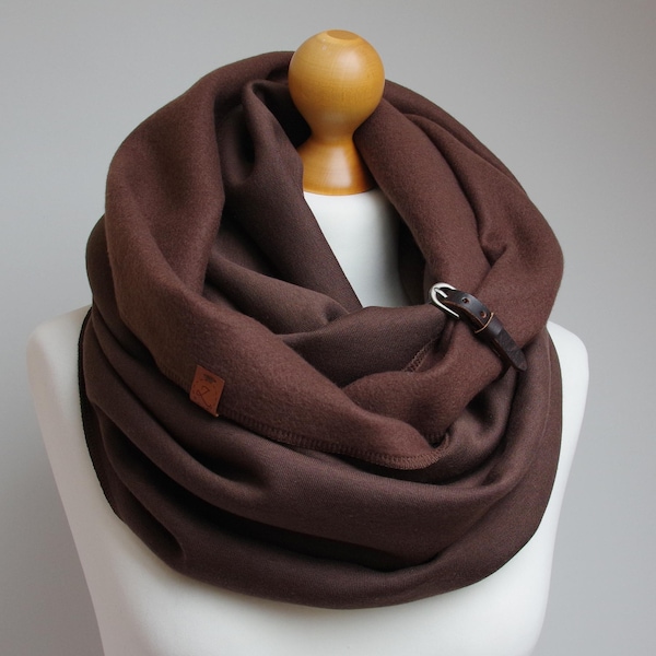 Chunky Infinity Scarf with Leather Cuff – COTTON JERSEY sweatshirt infinity scarf for women