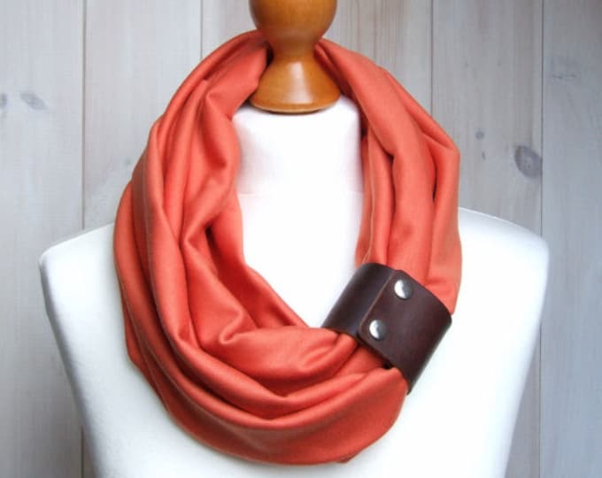 ORANGE Infinity Scarf Shawl Loop With Leather Cuff Infinity Etsy