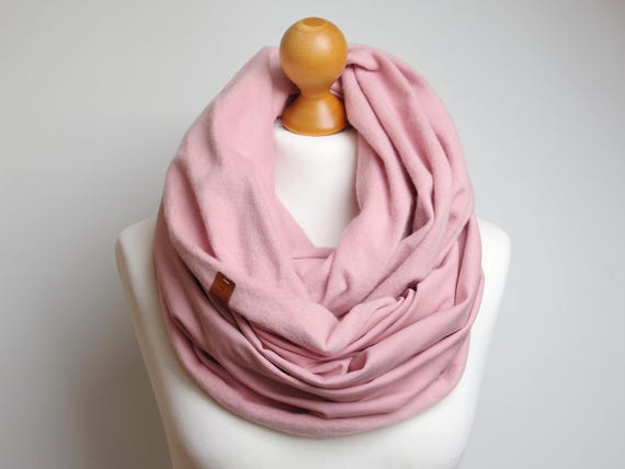 Cotton infinity scarf for women, LIGHT PINK jersey infinity scarves, sweatshirt jersey scarf wrap
