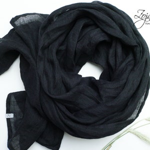 BLACK linen scarf lightweight linen scarf SHAWL wrap women, natural linen eco scarf fashion, linen accessories women image 1