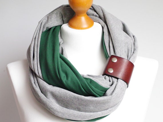 WOMEN Infinity scarf with leather cuff, infinity scarves tube scarf with leather strap, scarf with leather cuff, gift for her, gift idea