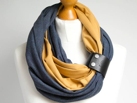 COTTON infinity scarf with leather strap cuff, infinity scarves, fashion scarf, ZOJANKA, autumn cotton scarf, autumn accessories