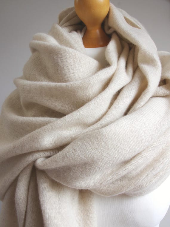 Large CASHMERE Oversized Lightweight Shawl Wrap for Women | BEIGE Cream Scarf | Soft Cashmere SCARF| Cozy Travel Wrap