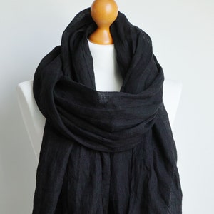 BLACK linen scarf lightweight linen scarf SHAWL wrap women, natural linen eco scarf fashion, linen accessories women image 5