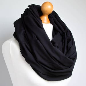 Oversized Infinity Scarf, BLACK infinity scarf, Chunky large snood, hooded circle Scarf, extra Large Jersey BLACK Infinity scarf, gift ideas image 5