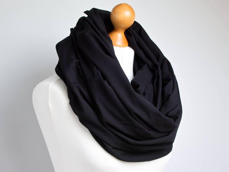 Oversized Infinity Scarf, BLACK infinity scarf, Chunky large snood, hooded circle Scarf, extra Large Jersey BLACK Infinity scarf, gift ideas image 5