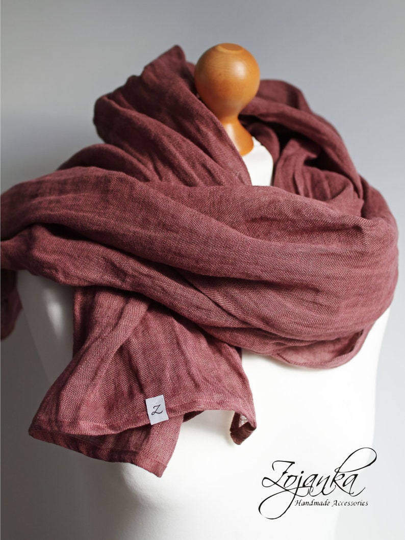 Bufanda de lino suave en MARSALA, bufanda natural SHAWL para mujer, lino puro, envoltura de viaje de lino, bufanda natural, moda ecológica, envoltura de lino de viaje imagen 2