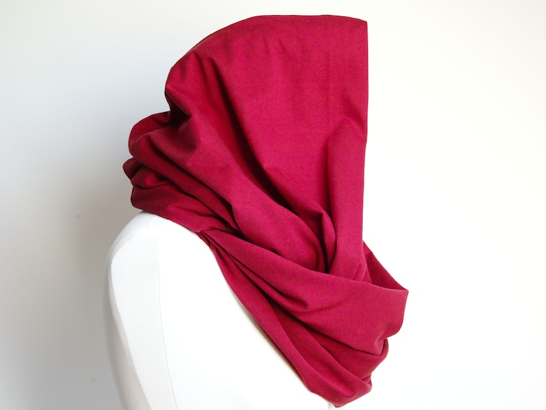 Oversized Infinity Scarf, BLACK infinity scarf, Chunky large snood, hooded circle Scarf, extra Large Jersey BLACK Infinity scarf, gift ideas Burgundy Red