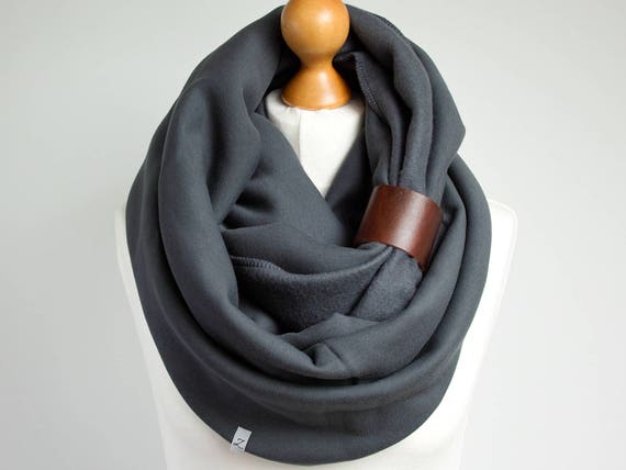CHUNKY Infinity Scarf with leather strap, xxtra chunky snood, hood infinity scarf, anthracite snood, xmas gift ideas, winter gifts