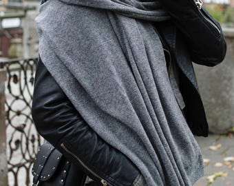 Large oversized wool scarf for women, gray winter scarf, wrap shawl, women scarves