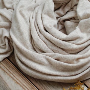 Large oversized WOOL SCARF wrap, light beige melange wool scarf for women, merino lightweight wrap for women, lightweight cashmere scarf image 5