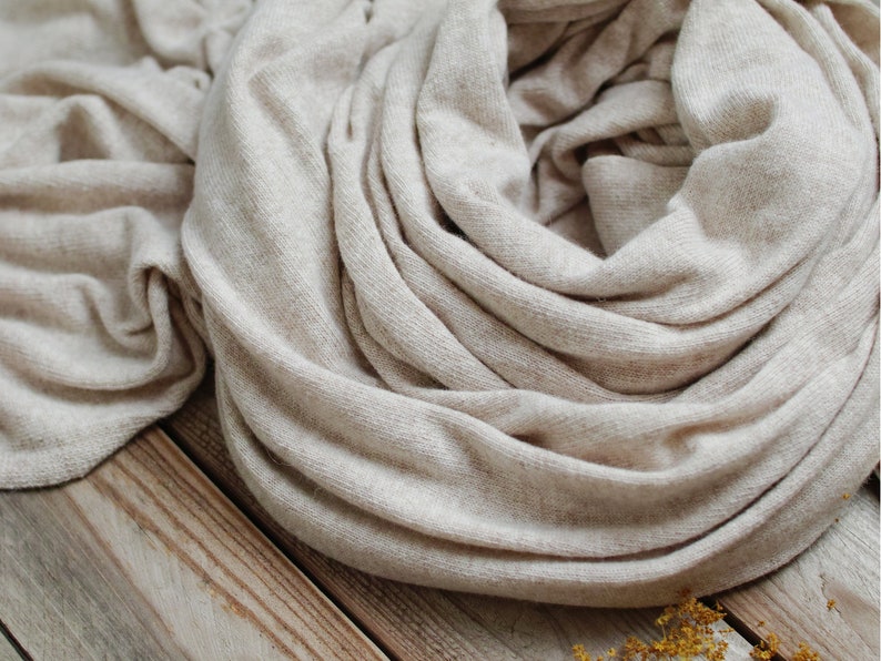 Large oversized WOOL SCARF wrap, light beige melange wool scarf for women, merino lightweight wrap for women, lightweight cashmere scarf image 5
