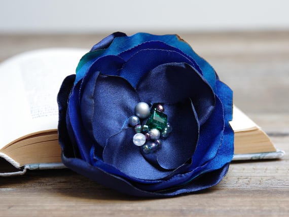 BLUE fabric flower BROOCH for women, Pin Petal Flower Pin Organza handmade pin, blue floral brooch corsage, textile accessories, small gift