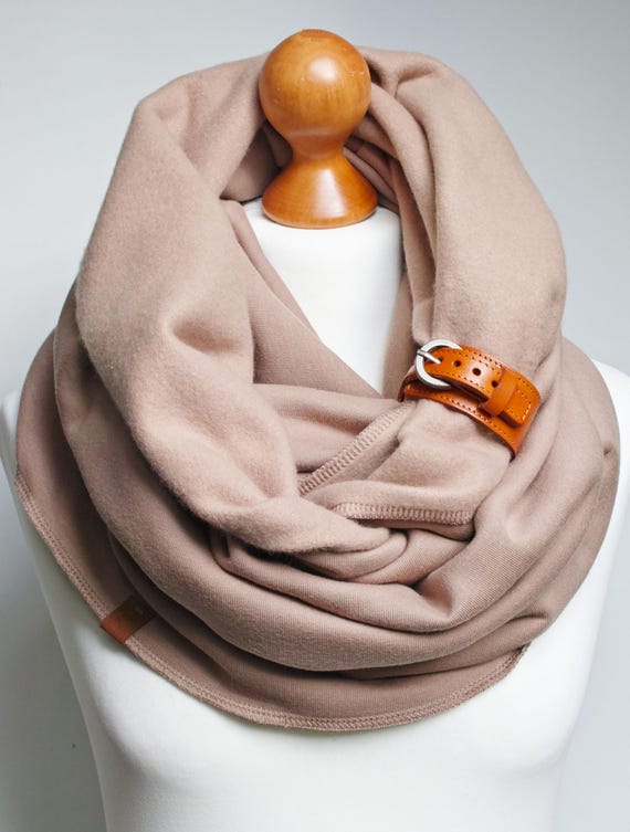 CHUNKY SCARF, extra CHUNKY infinity Scarf with leather cuff, cotton scarves infinity scarf, beige snood