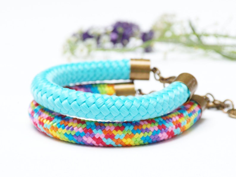 Rope colorful bracelets for women set of two, simple rope bracelets for summer gift ideas, rope bracelets for women image 1