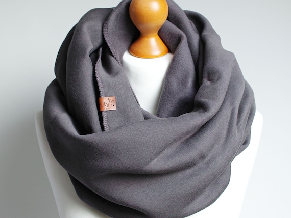 CHUNKY Infinity Scarf for women, anthracite cotton jersey winter infinity scarf, CHARCOAL knitted jersey infinity scarf, hooded scarf