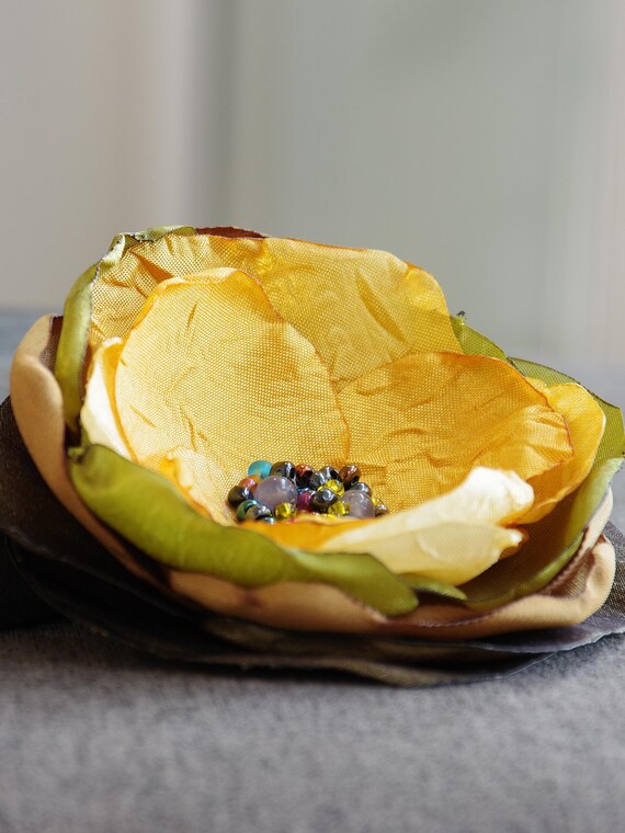 YELLOW Flower BROOCH Pin for dress, small gift ideas for her - flower Pin Organza Satin handmade, floral brooch corsage