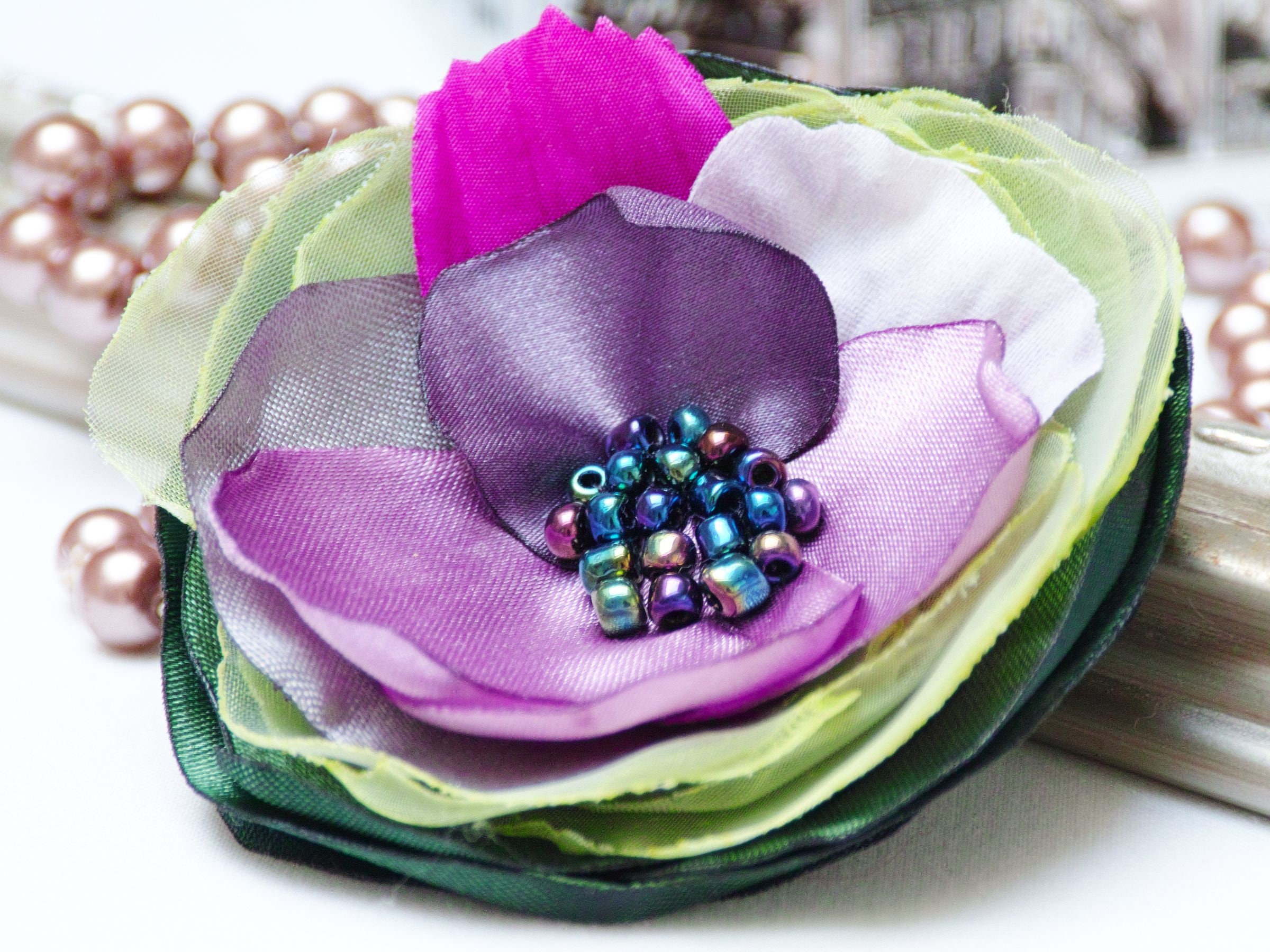 FLORAL PIN Petal Flower Pin Organza Satin handmade fabric brooch, flower brooch pin, women