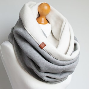 GRAY CHUNKY Infinity Scarf, szalik nieskończoności na zimę, dodatkowy chunky z kapturem, szalik zimowy, przytulny snood, szalik z bluzy