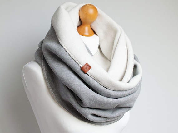 GRAY CHUNKY Infinity Scarf, szalik nieskończoności na zimę, dodatkowy chunky z kapturem, szalik zimowy, przytulny snood, szalik z bluzy