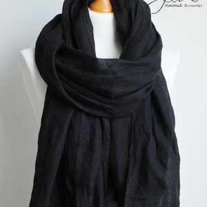 BLACK linen scarf lightweight linen scarf SHAWL wrap women, natural linen eco scarf fashion, linen accessories women image 8