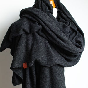 Large oversized WOOL SCARF wrap, dark gray anthracite wool scarf for women, merino lightweight wrap for women, lightweight cashmere scarf image 7