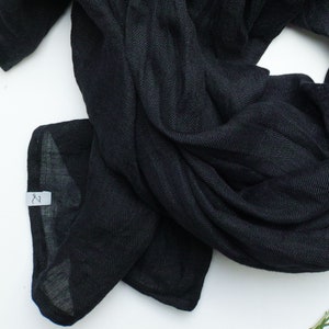 BLACK linen scarf lightweight linen scarf SHAWL wrap women, natural linen eco scarf fashion, linen accessories women image 2