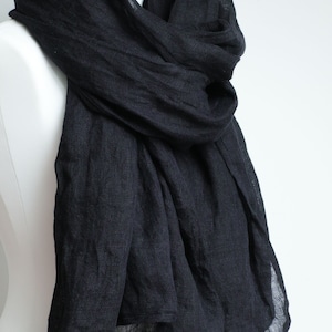 BLACK linen scarf lightweight linen scarf SHAWL wrap women, natural linen eco scarf fashion, linen accessories women image 9