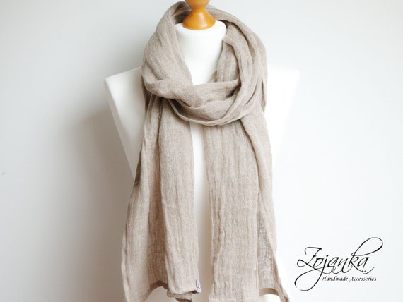 Softened LINEN skinny scarf - washed natural linen scarf - all season SHAWL  for women - pure linen - natural scarf - eco scarf fashion