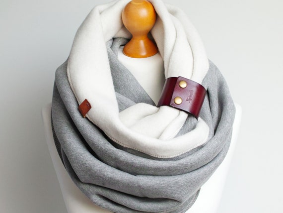 CHUNKY Infinity Scarf with leather cuff, fashion infinity scarf for women, CHUNKY infinity scarf for winter, casual scarf for winter