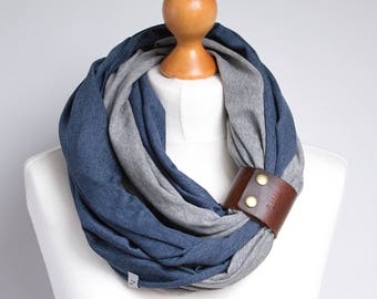 Infinity scarf with leather cuff, infinity scarves ZOJANKA, scarf with leather strap, scarf with leather cuff, gift for her, gift idea