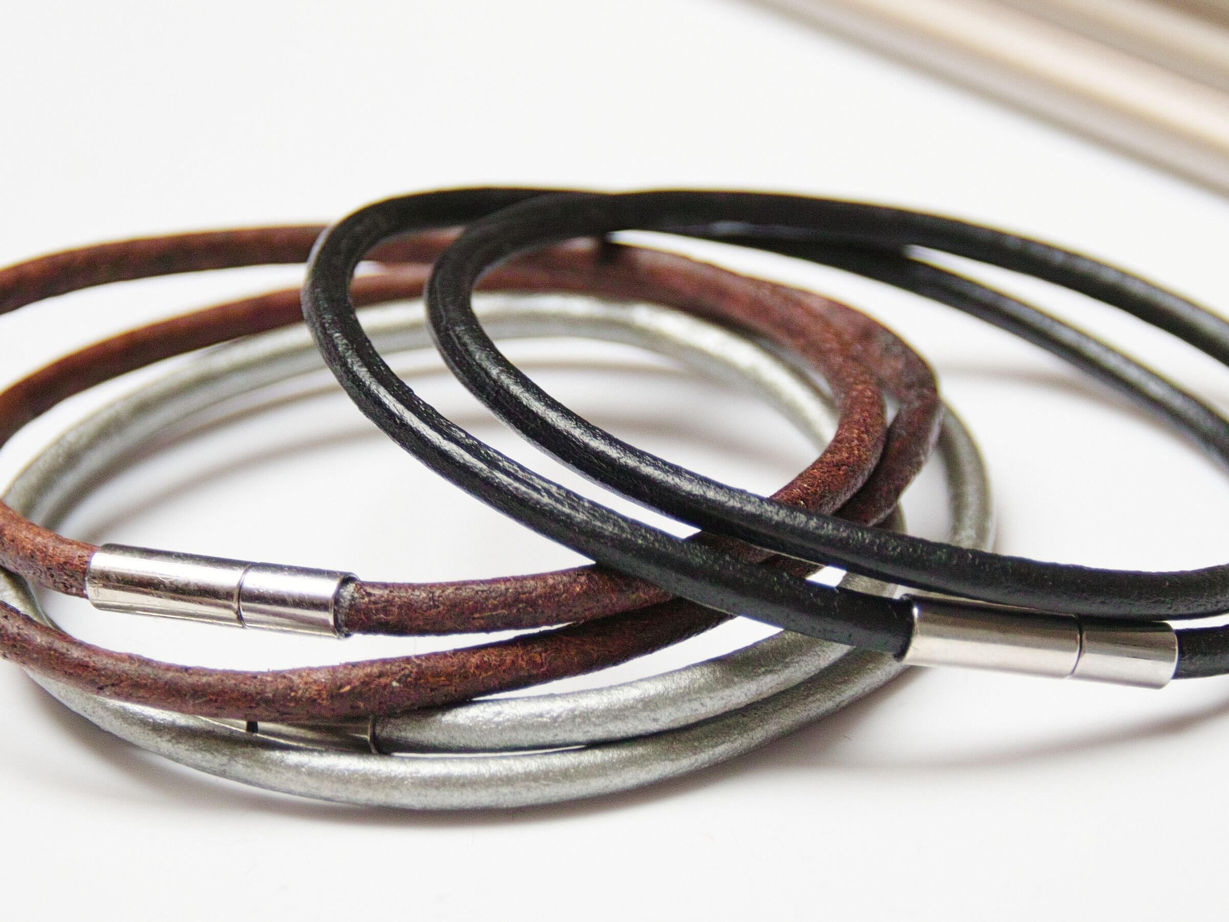 Leather bracelet SET, leather cord bracelet, boho style leather cuff