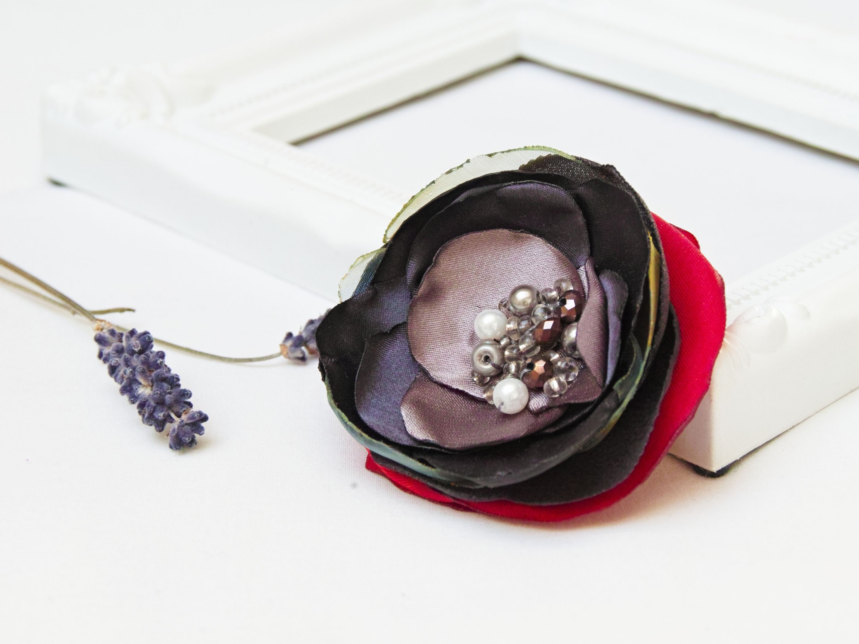 Fabric flower BROOCH Pin Petal Flower Pin Organza handmade pin, RED