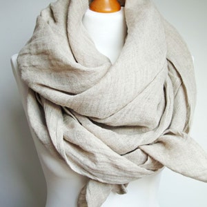 LARGE linen shawl scarf in natural beige for women, pure linen lightweight scarf SHAWL wrap women, pure linen, linen accessories women image 3