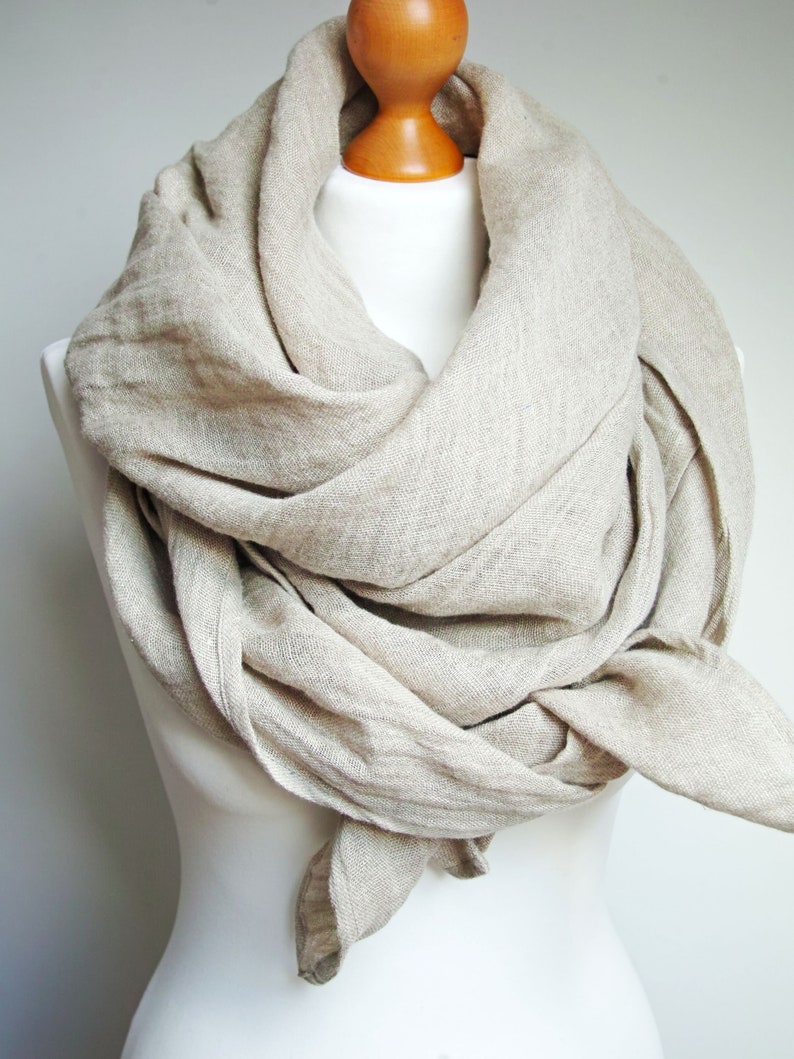 LARGE linen shawl scarf in natural beige for women, pure linen lightweight scarf SHAWL wrap women, pure linen, linen accessories women image 3