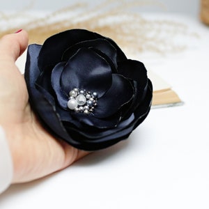 Fabric  organza flower BROOCH Pin Petal Flower Pin Organza handmade pin, navy blue floral brooch corsage, elegant flower