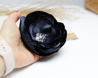 Fabric  organza flower BROOCH Pin Petal Flower Pin Organza handmade pin, navy blue floral brooch corsage, elegant flower