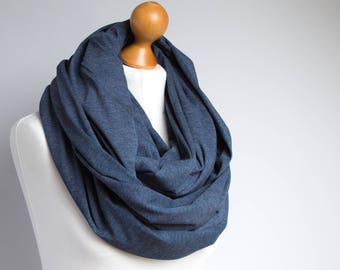 Oversized Infinity Scarf, NAVY BLUE infinity scarf, Chunky large cotton snood, hooded circle Scarf, extra Large Jersey Infinity scarf