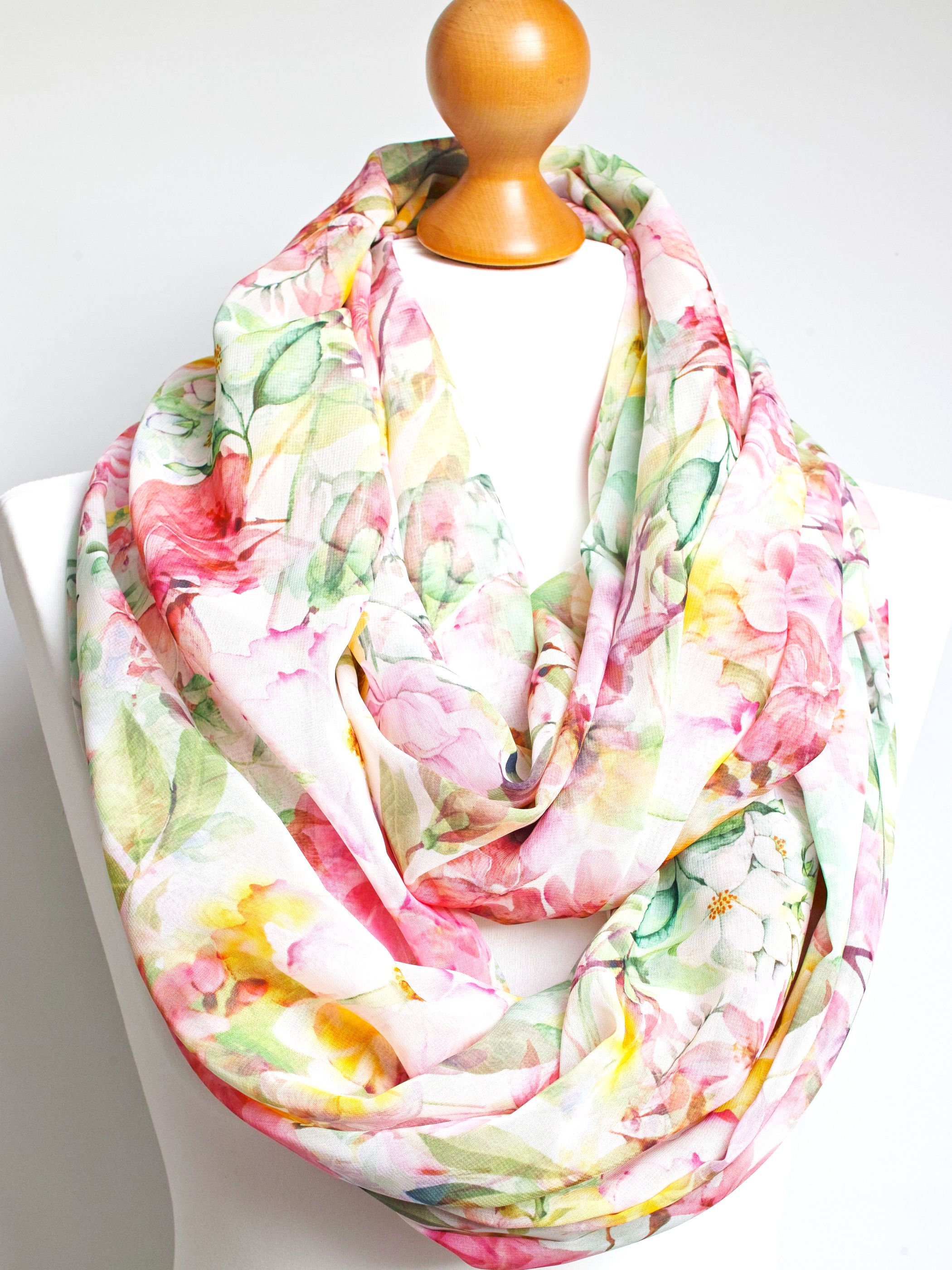Lightweight spring infinity scarf for women, floral women scarf, mum