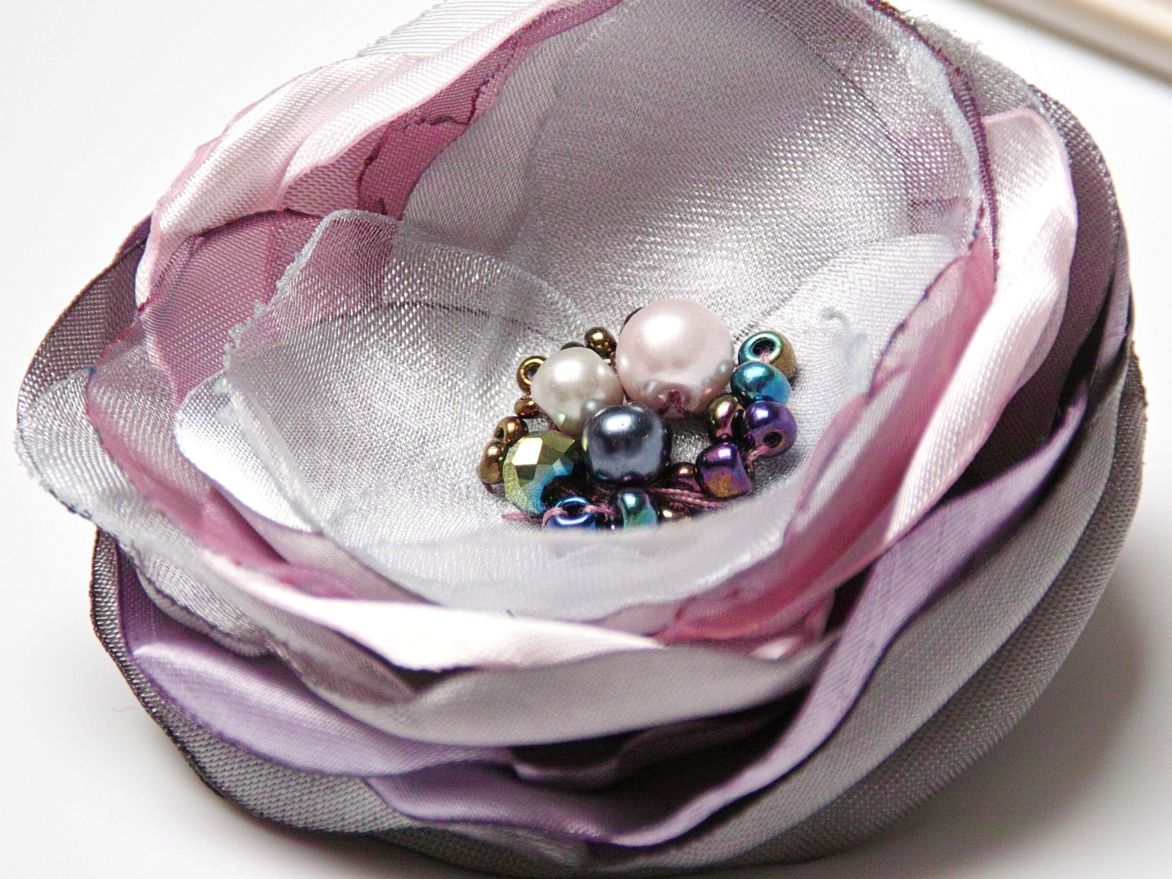 Fabric Flower BROOCH Pin Petal Flower Pin Organza Satin handmade