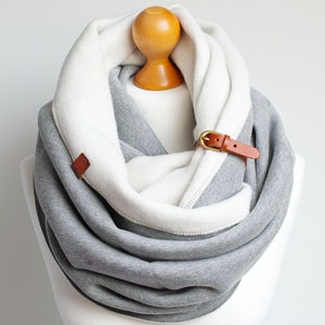 EXTRA CHUNKY Infinity Scarf with leather cuff, fashion infinity scarf, cozy SNOOD,hooded scarf, cotton jersey scarf, winter scarf image 3