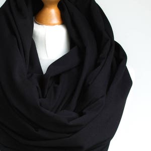 Oversized Infinity Scarf, BLACK infinity scarf, Chunky large snood, hooded circle Scarf, extra Large Jersey BLACK Infinity scarf, gift ideas image 4