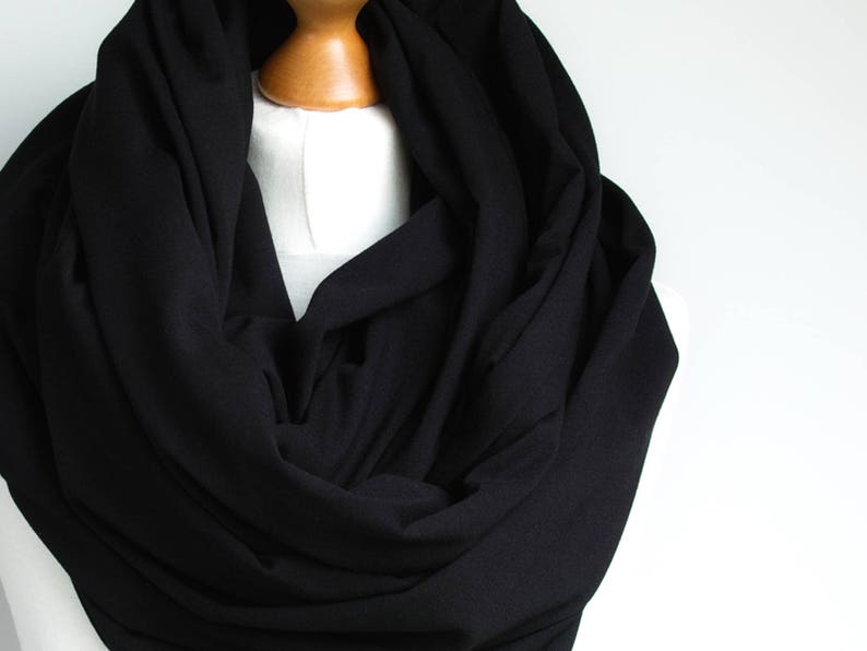 Oversized Infinity Scarf, BLACK infinity scarf, Chunky large snood, hooded circle Scarf, extra Large Jersey BLACK Infinity scarf, gift ideas image 4