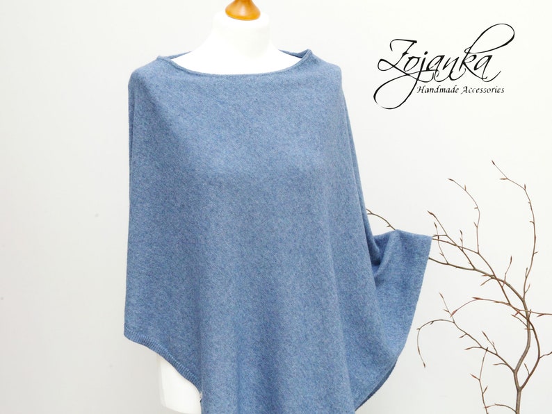women PONCHO wrap cape made of wool cashmere ponchos M size poncho cape S capes poncho wrap gift ideas autumn fashion blue poncho