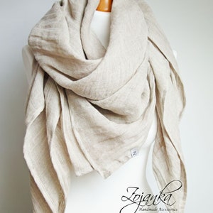 LARGE linen shawl scarf in natural beige for women, pure linen lightweight scarf SHAWL wrap women, pure linen, linen accessories women image 1