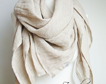 Bufanda grande de lino: Chal de lino báltico color beige natural