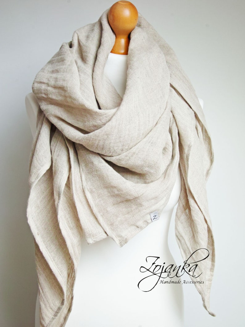LARGE linen shawl scarf in natural beige for women, pure linen lightweight scarf SHAWL wrap women, pure linen, linen accessories women image 1